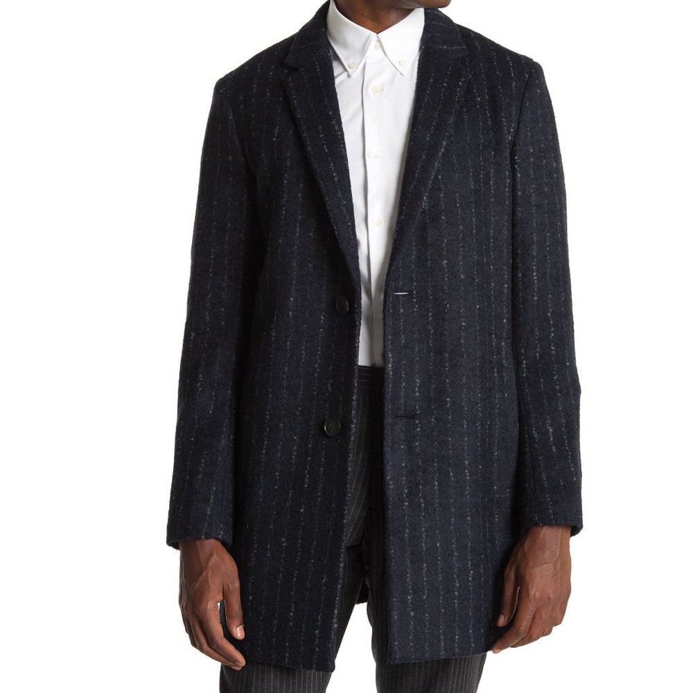 NEW Theory Ginley Chalk Stripe Wool Alpaca Blend Coat Eclipse Melange XS